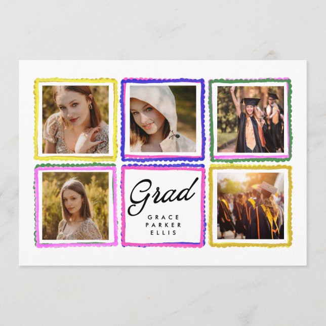 Faire-part Bright Retro Grad Photo Collage Frames Graduation  (Devant)