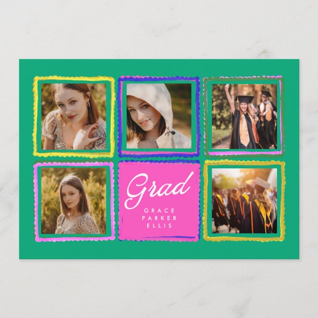Faire-part Bright Retro Graduate 5 Photo Collage Graduation  (Devant)