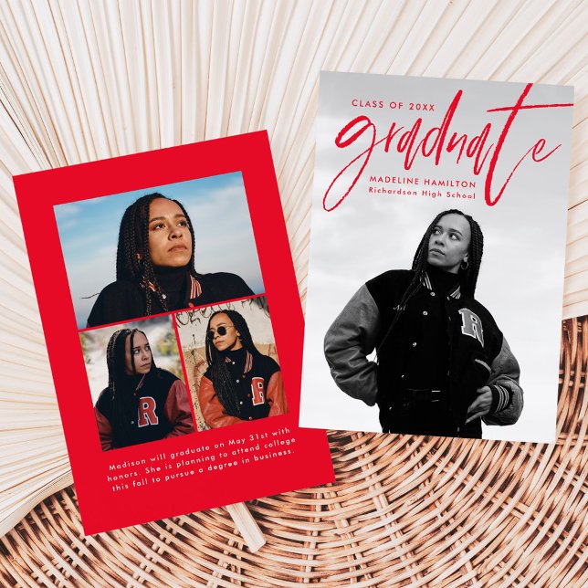 Faire-part Brosse rouge manuscrite Script 4 Diplôme photo (Créateur téléchargé)