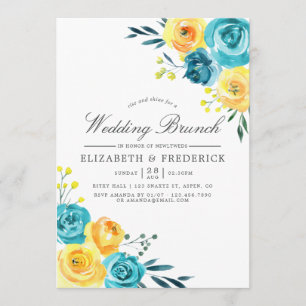 Faire-part Brunch Mariage floral turquoise et jaune