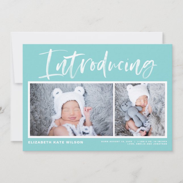 Faire-part Brush Calligraphy Aqua Blue Photo Collage de photo (Devant)