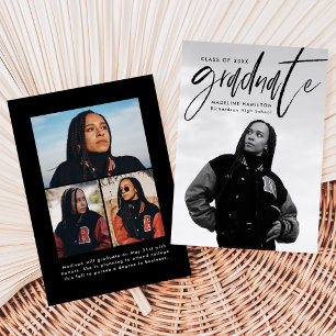 Faire-part Brush noir manuscrit Script 4 Diplôme photo