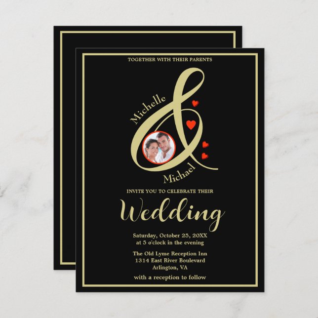 Faire-part Budget Élégant Mariage photo moderne QR site Web (Devant / Derrière)