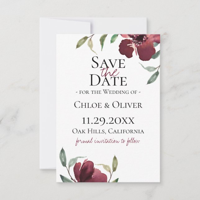 Faire-part Burgundy Botanical Save The Date (Devant)