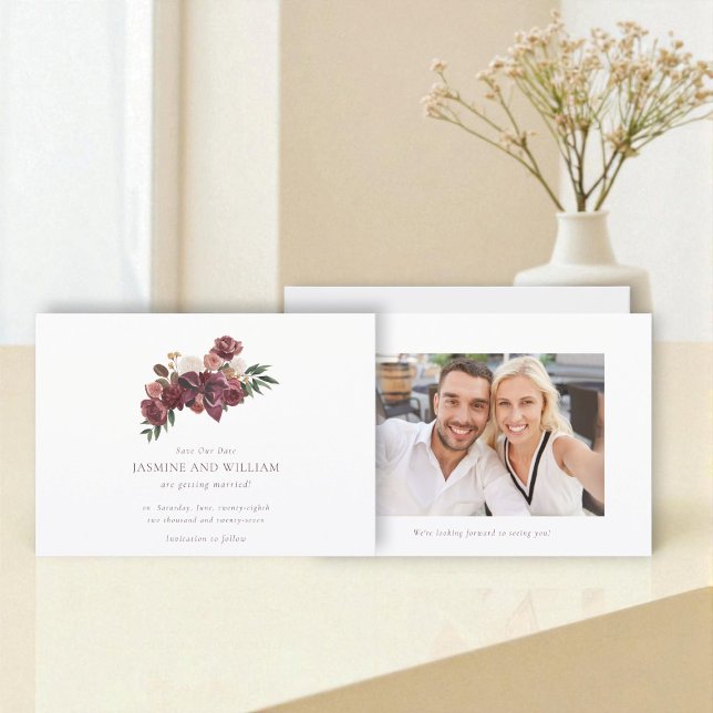 Faire-part Burgundy Floral Save Our Date photo (Créateur téléchargé)
