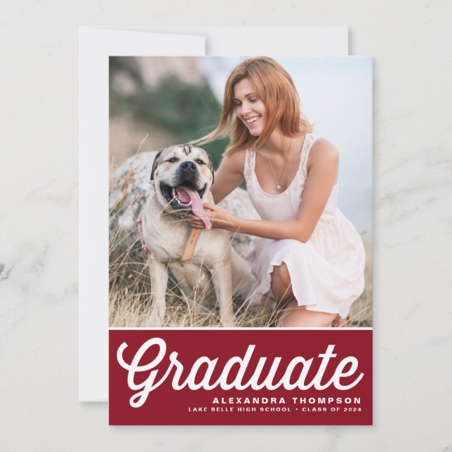 Faire-part Burgundy Retro Bold Typographie Photo Graduation (Devant)