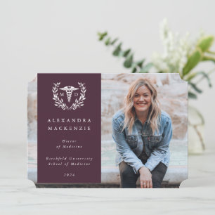 Faire-part Burgundy+White Laurel Wreath Degré Médicale Photo