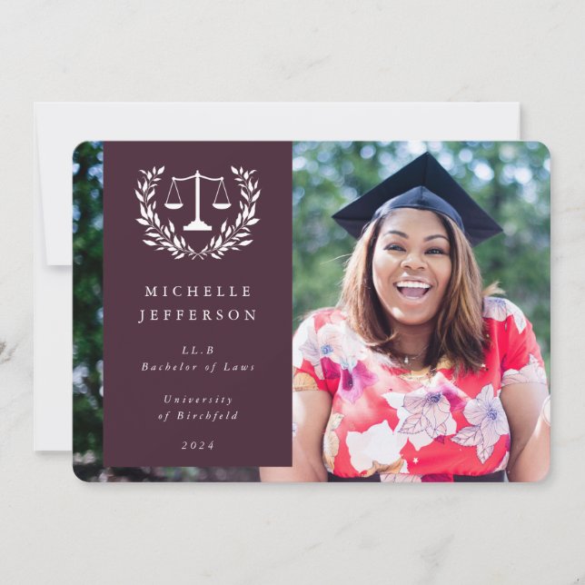 Faire-part Burgundy+White Law Scales Laurel Wreath (Devant)