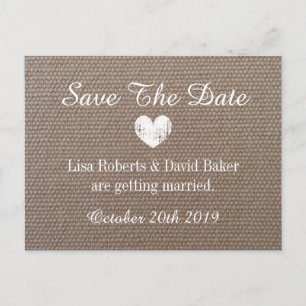 Faire-part Burlap Enregistrer la date Carte postale mariage a