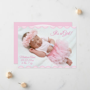 Faire-part C’est une fille Script Photo Rose Girly Elegant Bi