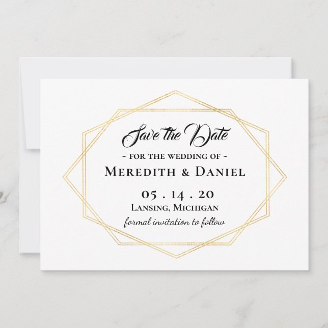 Faire-part Cadre Or Moderne Enregistrer La Date (Devant)