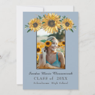 Faire-part Cadre photo de tournesols graduation moderne rusti