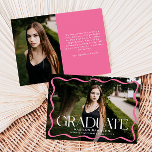 Faire-part Cadre rose Vide Moderne Diplômé de 2e année en pho