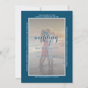 Faire-part Cadre simple moderne 2photo Mariage bleu foncé