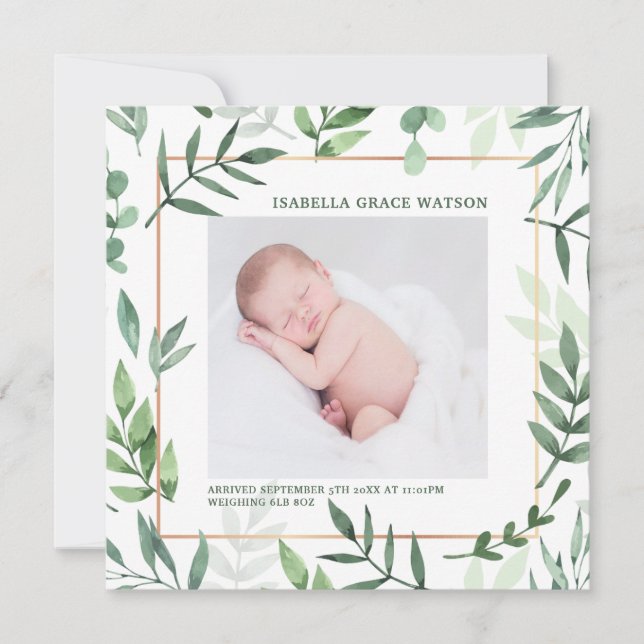 Faire-part Cadre verdoyant | Photo de naissance (Devant)