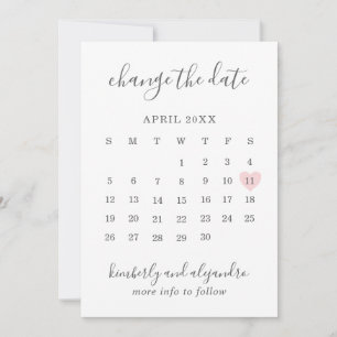 Faire-part Calendrier simple Mariage de coeur rose Changer la