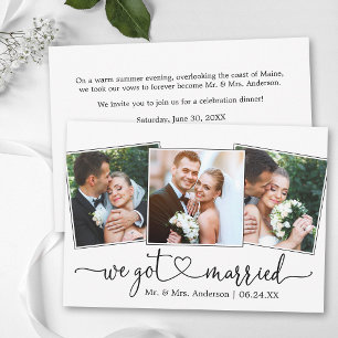 Faire-part Calligraphie Cœur 3 Photos Mariage Après-Paartie