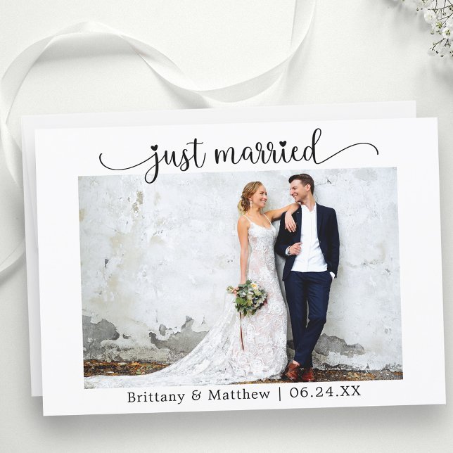 Faire-part Calligraphie Coeur juste marié Photo Mariage (Customize to change your personalized text size, text style or to add text to back of card.)