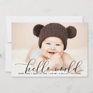 Faire-part Calligraphie Collage Photo Hello World Naissance