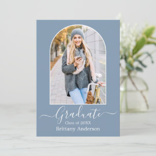Faire-part Calligraphie d'arc moderne Dusty Blue Graduation
