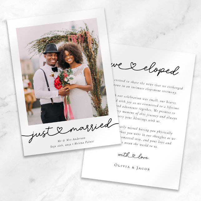 Faire-part Calligraphie de cœur moderne Photo de mariage just (Créateur téléchargé)