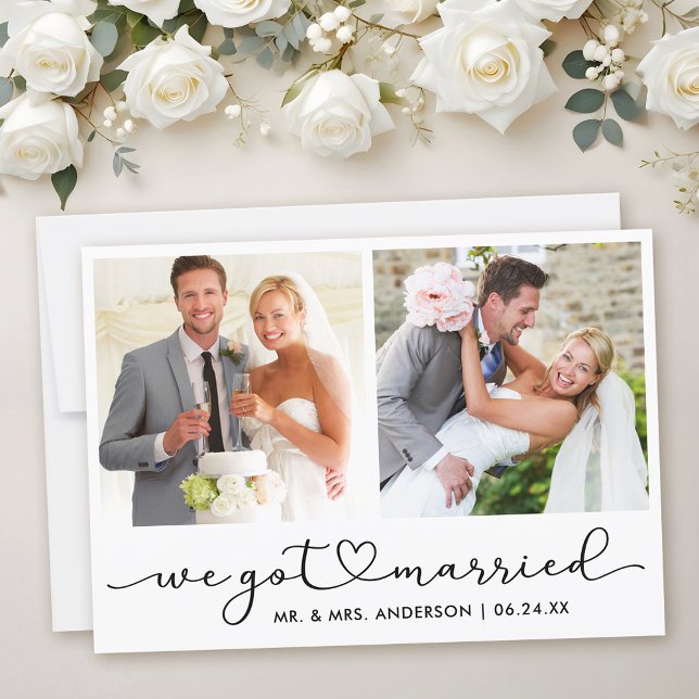 Faire-part Calligraphie moderne cœur script 2 Photo mariage  (Customize to add text to back of card.)