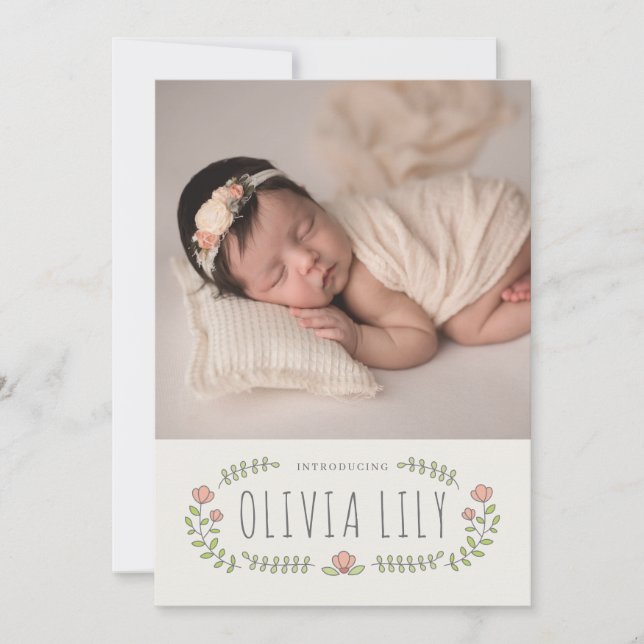 Faire-part Calligraphie moderne Design floral Collage naissan (Devant)