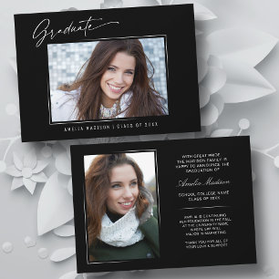 Faire-part Calligraphie moderne Encre Script Graduation 2 Pho