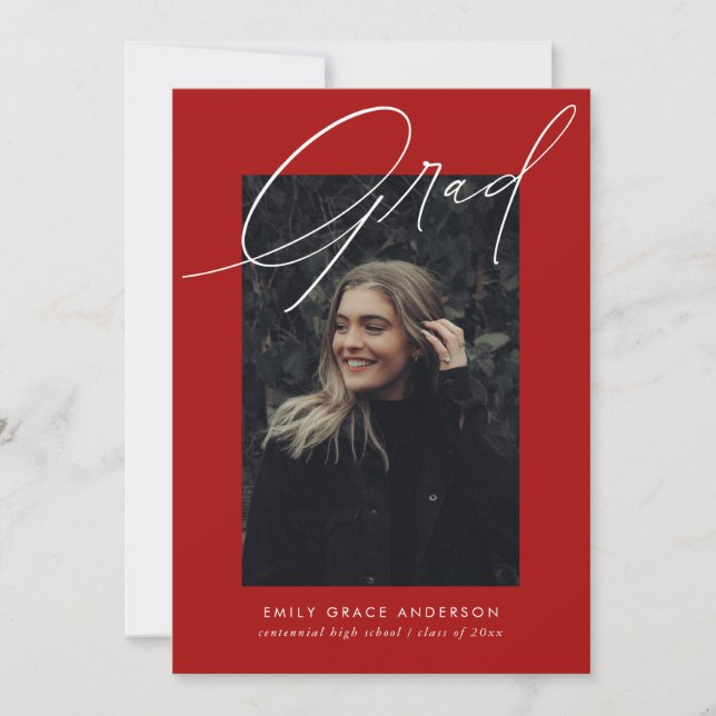 Faire-part Calligraphie simple Trois photo Red Graduation (Devant)
