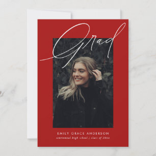 Faire-part Calligraphie simple Trois photo Red Graduation