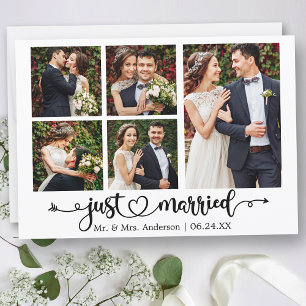 Faire-part Calligraphy Heart Just Married 5 Photos Mariage