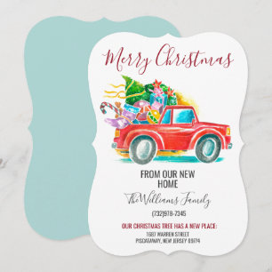 Faire-part Camion rouge vintage Joyeux Arbre de Noël Déménage