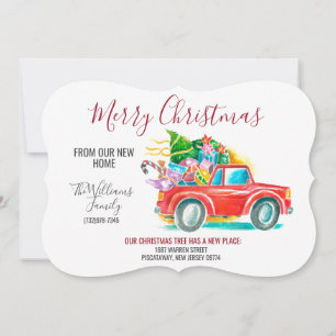 Faire-part Camion Rouge Vintage Joyeux sapin de Noël Déménage