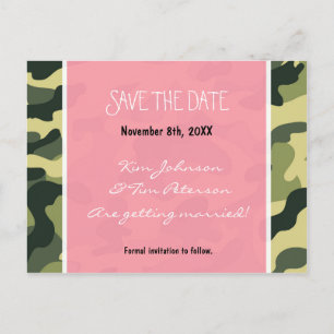 Faire-part Camo militaire camouflage & rose carte postale Sav