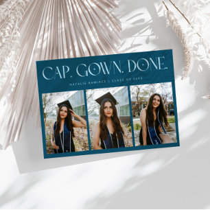 Faire-part Cap. Robe. Terminé. Multi Photo Diplômé Teal