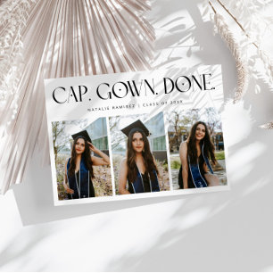 Faire-part Cap. Robe. Terminé. Multi Photo Graduation Blanche