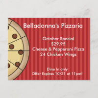 Carte de promo de carte postale de Pizzaria de