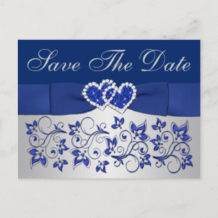 Faire-part Carte postale 'Blue, Silver Gray Floral Save the D