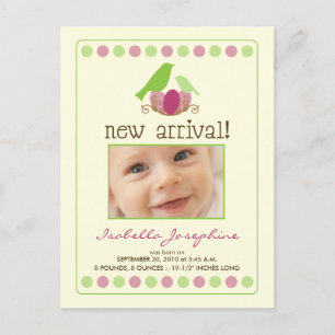 Faire-part Carte postale d'annonce bébé (lime) Tweet Tweet