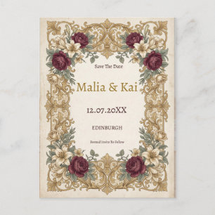 Faire-part Carte postale d'annonce de date de mariage baroque
