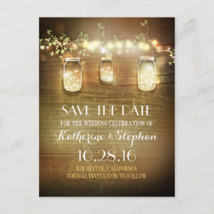 Faire-part carte postale d'annonce de date de mariage rustiqu