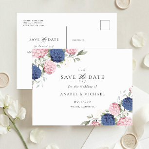 Faire-part Carte postale d'annonce de mariage à l'hortensia b