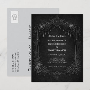 Faire-part carte postale d'annonce de mariage gothique hallow