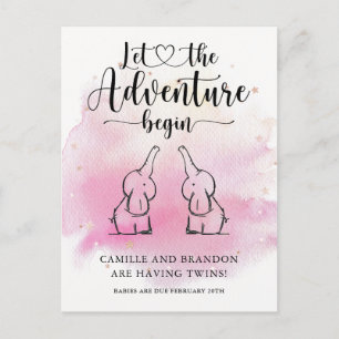 Faire-part Carte postale d'annonce Jumeaux Eléphants