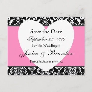 Faire-part Carte postale de date de sauvegarde de damas noir