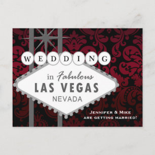 Faire-part Carte postale de mariage à Las Vegas avec Damassé