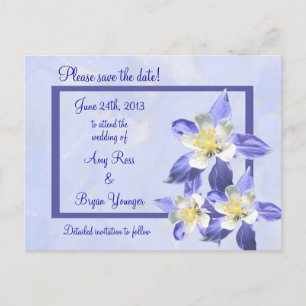 Faire-part Carte postale de mariage à l'avance Blue Columbine