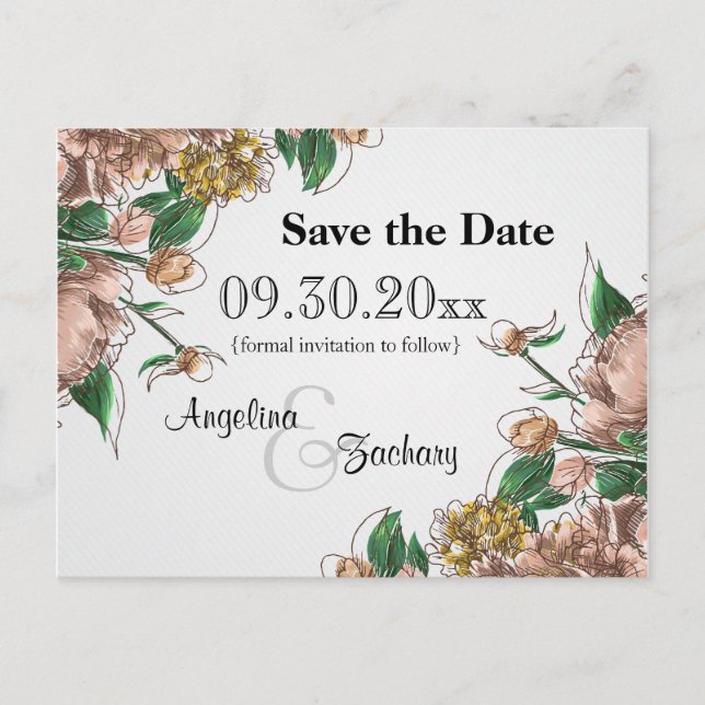 Faire-part Carte Postale de Mariage "Blush Floral" pour Annon (Devant)