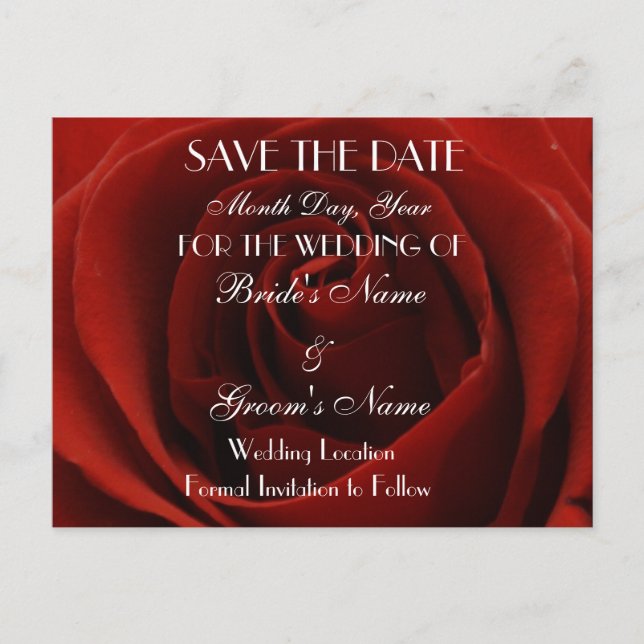Faire-part Carte postale de mariage 'Classique Rose Rouge Sau (Devant)