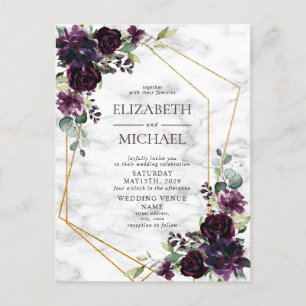 Faire-part Carte postale de mariage géométrique en marbre dor